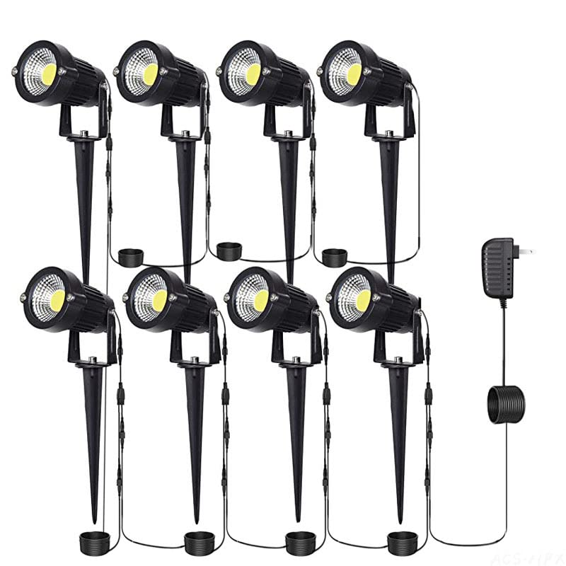 Lote de 8 focos LED COB for césped, AC85-265 V, for patio, jardín, paisaje, blanco cálido/RGB, iluminación exterior(Blanc)