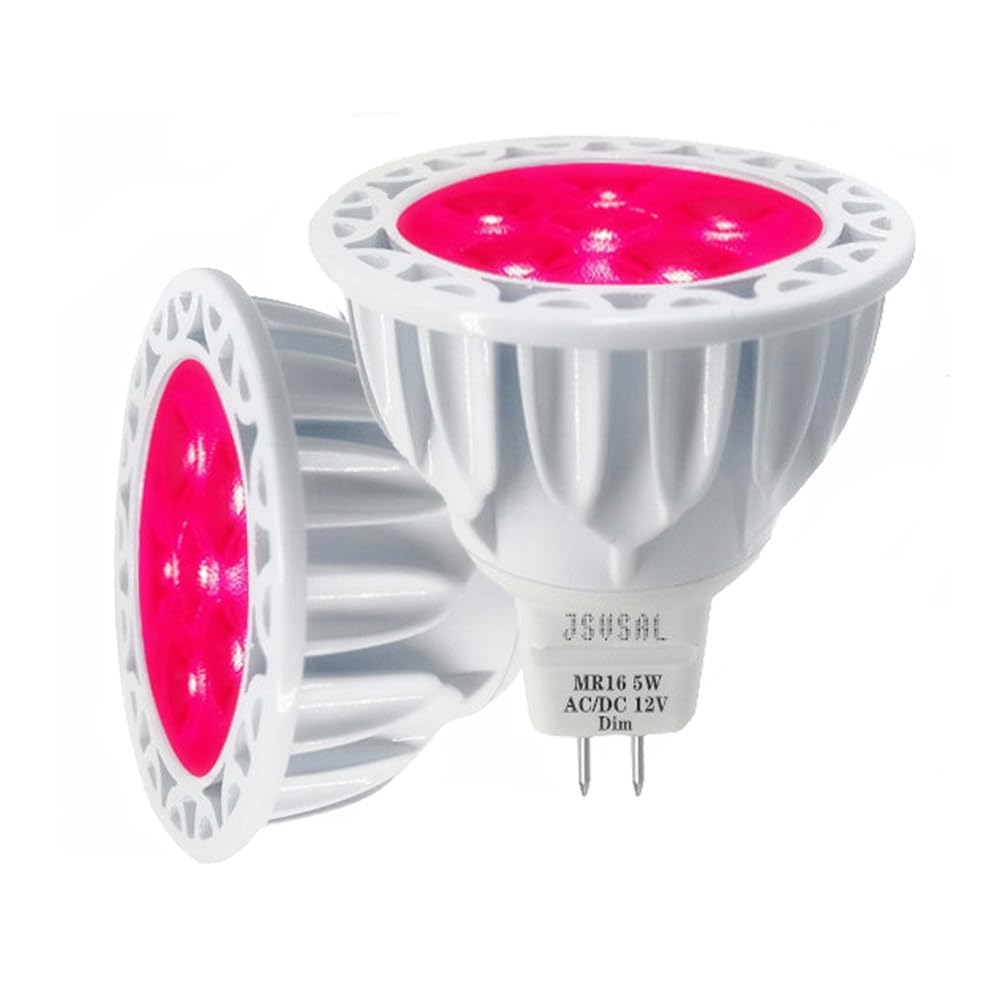 2-Pack,Dimmable Red MR16 GU5.3 Bi-Pin Base LED Bulbs,5W, 50W Halogen Equivalent,AC/DC 12V Low Voltage,40 Degree Spotlights for Landscape Yard Garden Tree Pool Holiday Lighting