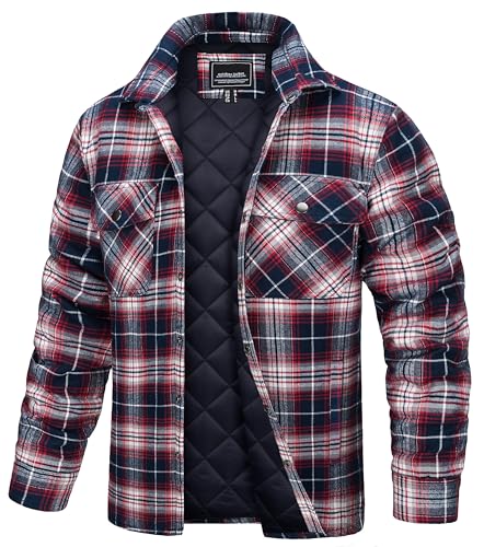 Image of TACVASEN Men's Flannel Shirt Quilted Lined Theraml Winter Coat Button Down Insulated Flannel Shirts Jacket