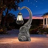 IVCOOLE Solar Elephant Statue, Outdoor Garden Elephant Decor with LED Lights, Resin Solar Garden Statue Waterproof for Yard Lawn Patio Porch, Elephant Gifts for Mom Grandma Animal Lovers