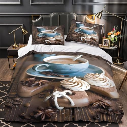 Housse de couette 135x200 microfibre lit simple parure de lit café 3D douce