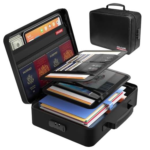 COLCASE Fireproof Document Bag with Lock, Fireproof Waterproof File Organizer Bag 5 Layers Protection Fireproof Bag Storage for Laptop Certificates Documents Passport 15 x 11 x 4.7 inches (Black)