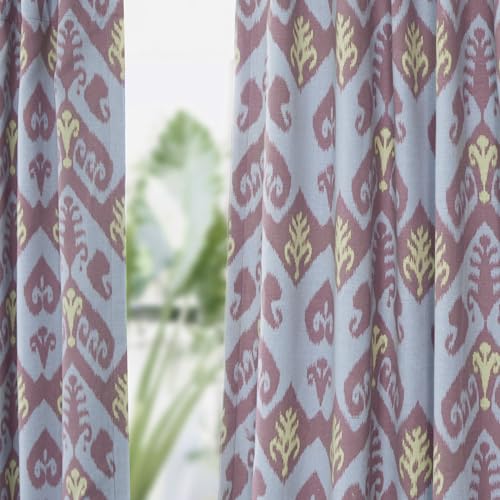 Image of Tranquebar Curtain Co. 100% Blackout Curtains, Complete Darkening Lining (Polyester), Blue-Pink Chevron Print, Cotton Blackout Curtains 5 Feet for Window, BackTabs, Ikat (152 cm) - Set of 2