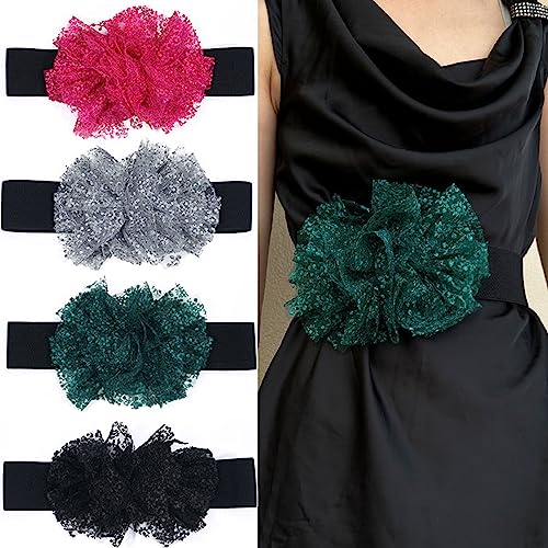 Waist Belt, Y2K-style Stretchy Waist Belt with Tulle for Street Dance Night Club Oversize Flower for Party Dancing2