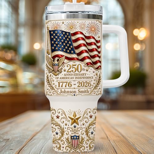 Image of Personalized 250th Anniversary Of America Tumbler - Custom Patriotic USA Flag 1776-2026 Gifts - 3D Effect US Eagle Freedom Cup 40oz A3 - American Independence Celebration Gifts For Men Women