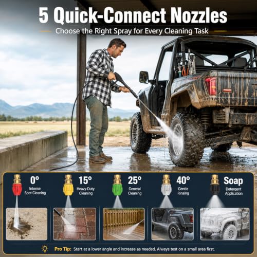 Image of AMERISUN 3800 PSI Gas Pressure Washer 2.5 GPM with 212cc 4-Stroke OHV Engine, 5 Quick-Connect Nozzles & 10 inch Wheels, Heavy Duty Power Washer for Driveways, Cars, Patios, Decks & House Siding