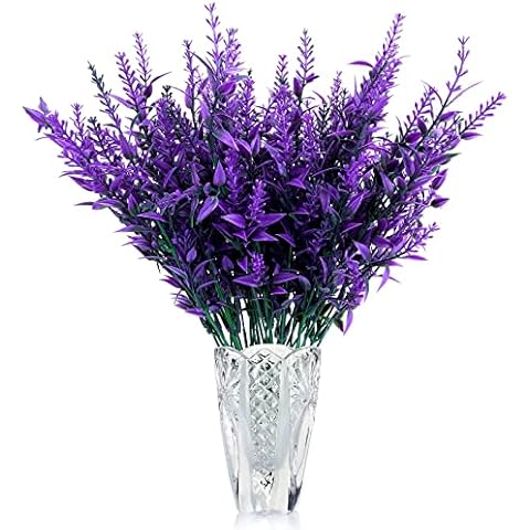 Artificial Lavender - 8 Pcs, Purple Artificial Flower, Fake Lavender, UV Resistant Plastic Flowers Bouquets for Decoration, Home, Garden, Office, Wedding Cover