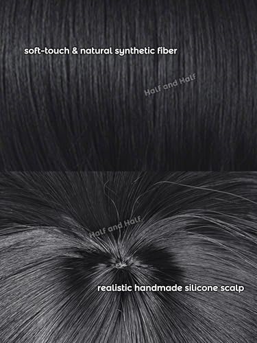 Image of Shi-zuku Cosplay Wig Short Black Anime Hunter-Killer Wigs with Bangs | 15'' Black Spiky Layered Wigs Synthetic Hair for Women Halloween Party Costumes