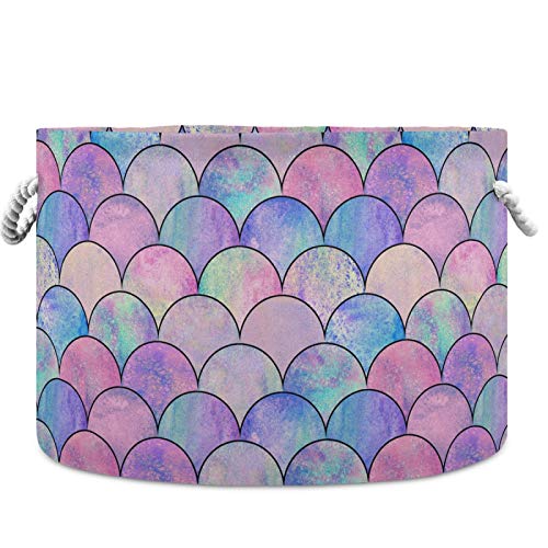 visesunny Storage Basket Magic Mermaid Scale Nursery Hamper Basket Clothes Toy Storage Organizer Bin Box Collapsible Laundry Bag for Kid Room,Playroom,Bathroom,Living Room,Dorm,Office