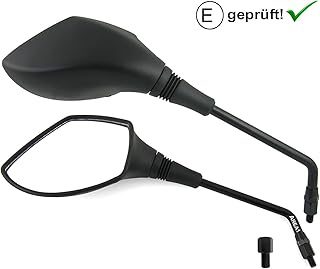 Motorradspiegel Motorrad Rückspiegel Set (rechts+links) mit E-Prüfeichen/Langer Arm für gute Rücksicht / 2x M10 Rechtsgewi...