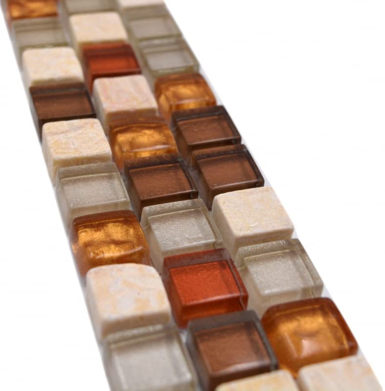 Pietra naturale mosaico di vetro bordatura beige marrone lucido parete pavimento cucina bagno doccia - MOS92-BO1109_f