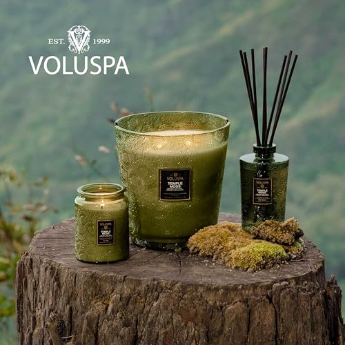 Image of Voluspa Temple Moss, Two Wick Luxe Candle Jar, 44 oz, Coconut Wax Blend, Scented Candles for Home, 140 Hour Burn Time, Handcrafted in the USA
