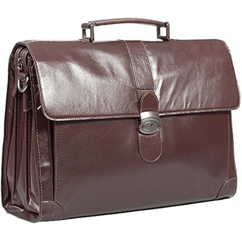 HIDEONLINE Italian Brown Real Leather Briefcase for 17" LAPTOPS Cover