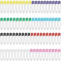 LMOGWL 80 Stück Bunte Sicherheitsnadeln, 55 mm Stecknadeln, Sicherheitsnadeln aus Edelstahl mit Kunststoffkopf und Sicherheitsverschluss, geeignet für Handtücher, Windeln und Kleidung, Wegwerfwindeln
