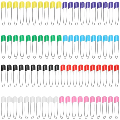LMOGWL 80 Stück Bunte Sicherheitsnadeln, 55 mm Stecknadeln, Sicherheitsnadeln aus Edelstahl mit Kunststoffkopf und Sicherheitsverschluss, geeignet für Handtücher, Windeln und Kleidung, Wegwerfwindeln
