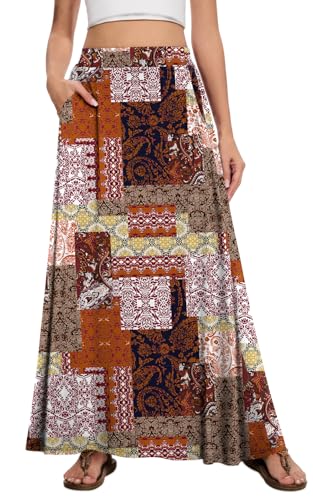 Image of Womens Maxi A-line Long Skirt Casual 2026 Elastic High Waist Flowy Skirts with Pockets