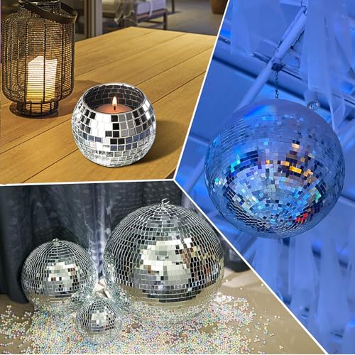 Bajiuxhfei 3200 Stück Spiegel Mosaik Fliesen Disco Kugel, Selbstklebende Mini Spiegel, Selbstklebend Echt Quadratisch Glas, Selbst Adhesive Mosaic Glas für Badezimmer, Hotel(5 mm x 5 mm) (Silbrig)