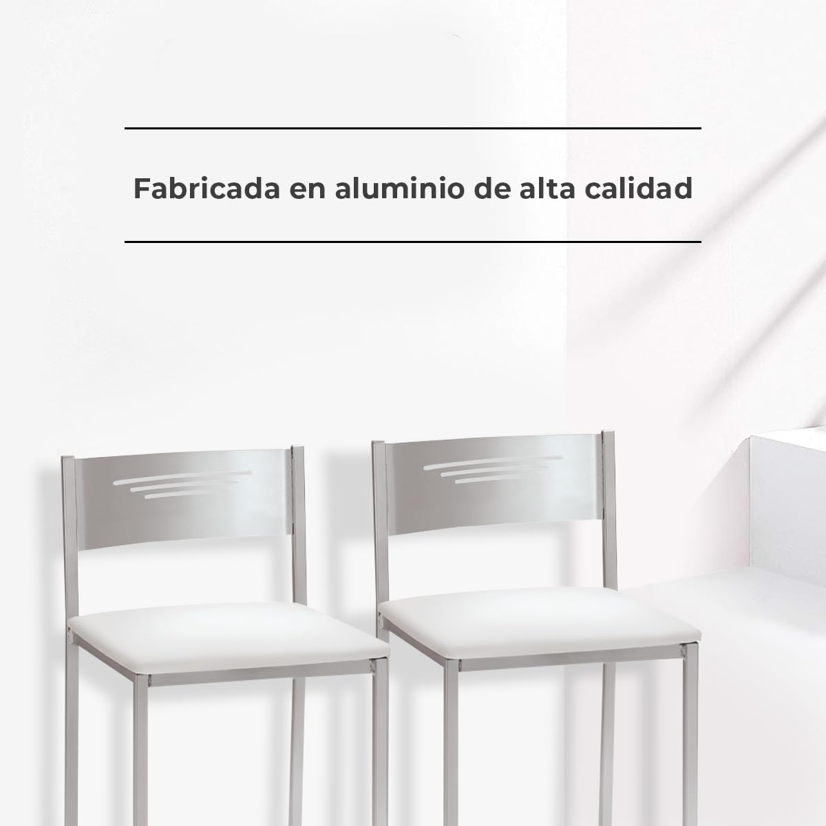ASTIMESA Dos Taburetes de Cocina con Respaldo Polipiel Blanco, Altura de Asiento 45 cms. (TABCRBL)