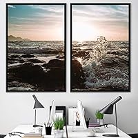 2 Piece Framed Canvas Wall Art Sunset and Ocean Landscape Canvas Prints Home Artwork Decoration for Living Room,Bedroom - 16