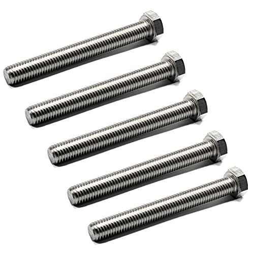 Image of MroMax 5Pcs M12-1.75 Hex Bolts, M12 x 100mm Hex Head Screws Bolts | 304 Stainless Steel 18-8, Fully Threaded, External Hex Drive, for Large Steel Bridge and Heavy Equipment Through-Connection