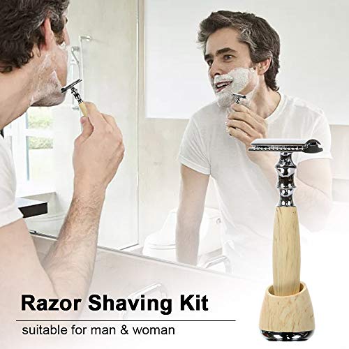 Andoer Kit de barbear lâmina de barbear de segurança de borda dupla com suporte manual de liga de al