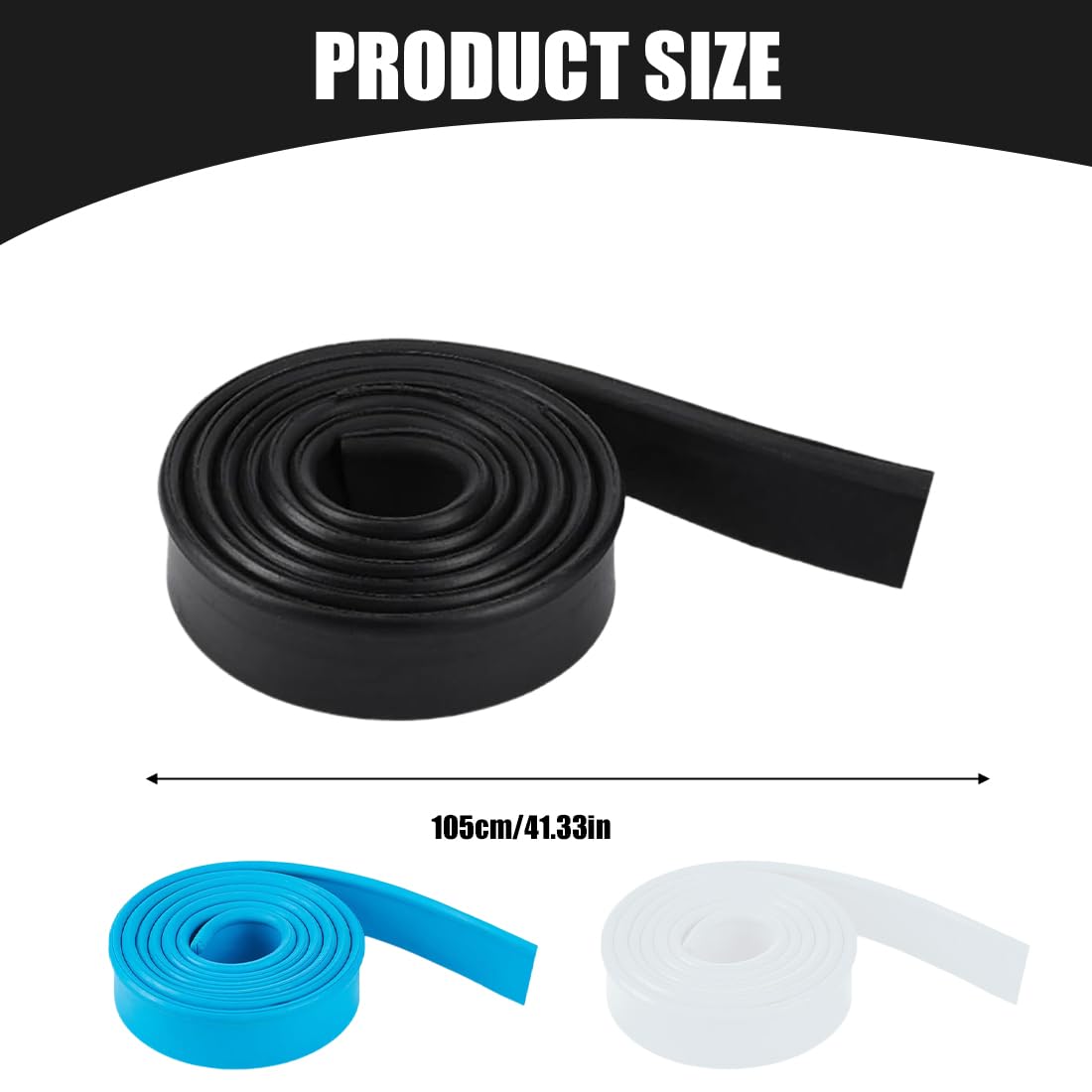 Limpiacristales de Silicona de 3 Piezas, Goma, Silicona, Suave, Recambio de Goma para Ventanas y Cristales, Largo 105 cm, Recambio, Recortable, Blanco/Negro/Azul