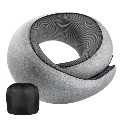 Neck Pillow Airplane,100% Pure Memory FoamTravel Neck Pillow Travel Neck Support Ergonomic &Portable Design Best for Sleeping Plane Car Train Office Flight (Small Grey)