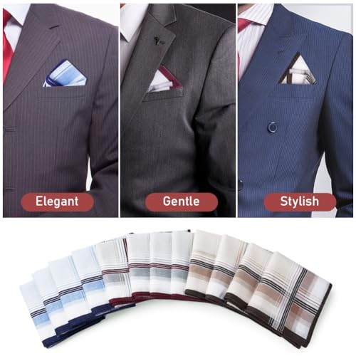Aomig Taschentücher Herren, 12 Stück Baumwolle Stofftaschentücher Set, Traditionelle Taschentücher Stoff Herren Handkerchief, Wiederverwendbar Herrentaschentücher, 40cm x 40cm (3 Farben/A)