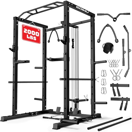 Goimu S1-V4 Smith Machine, 2000LBS Power Cage with Cable Crossover System, All-in-One Squat Rack with Smith Bar, Workout Cage Strength Training Equipment with Attachments (s1 Black)