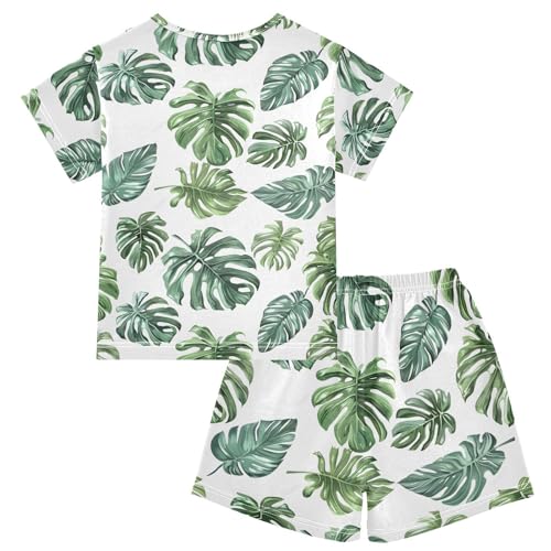 ALAZA Tropical Palm Leaves Watercolor Pajamas Short Sleeve 2 Piece Sleepwear Top and Bottom Pajama Set Unisex2