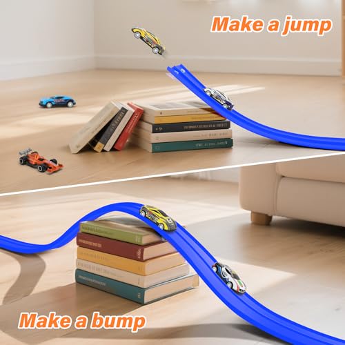 KETIEE 16ft flexible race track with suction cups and four small racecars