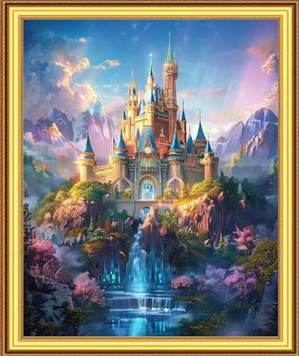 Image of Foxnyart Stamped Cross Stitch Kits Full Range of Embroidery Needlework Starter Kits for Beginners Adults 11CT Embroidery Patterns Art Crafts DIY Needlepoint Kit-Magic Rainbow Castle 16x20 inchs