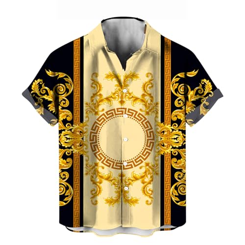 Funny Gold Floral Shirt Fashion Hip Hop Graphic Short Sleeved Button Shirt