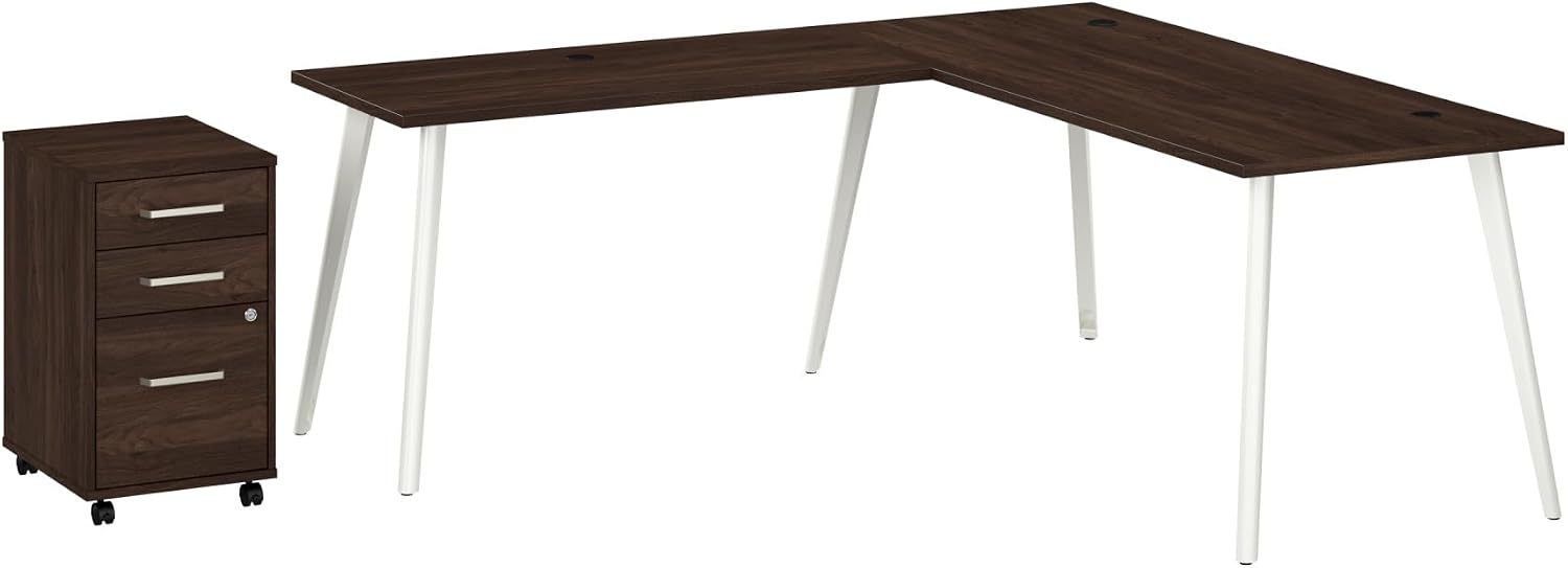 Bush Business Furniture L Shaped Computer Desk 72 inch with 3 Drawer Mobile File Cabinet, Gaming Corner Table with Storage for Home Office, Vista Collection, Modern, Dark Brown/White