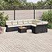 Set di 10 pezzi per divano da giardino, in polyrattan nero, tavolo in legno di acacia, salottino per terrazza, balcone, esterno immagine