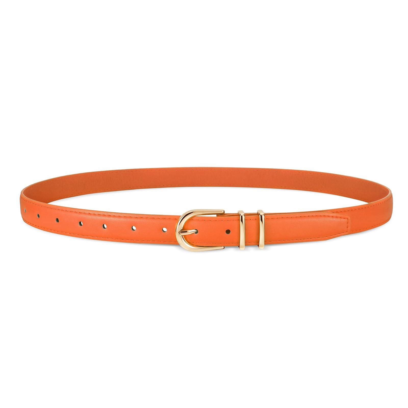 JASGOOD Women Skinny Leather Belt for Jeans Pants Fashion Ladies Thin Belt for Dress with Gold Single Prong Buckle