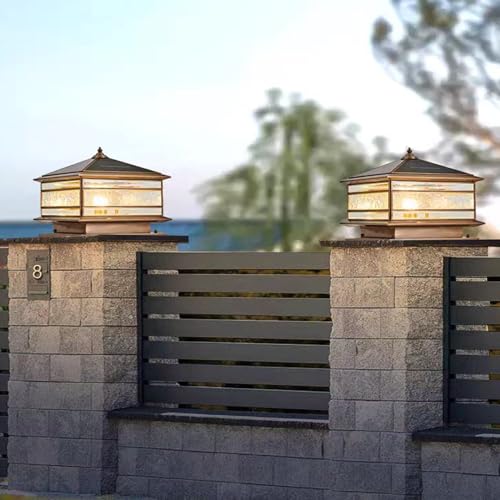All Copper Steel Glass Outdoor Post lights, Waterproof Pillar Light, Vintage Patio Lawn Column Lamp,outdoor column lights,Deck Lights, Lantern Fence Lamp Fixture E26 Base (Wiring E26 Base, 12X12in) - Image 5