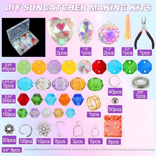 460pcs DIY Suncatcher Kits for Adults, Stained Glass Kit Sun Catcher Beads Craft Kits for Adults, Hanging Prism Sun Catcher with Crystals Ball Indoor Window Home Wedding Decor Gifts — view 3