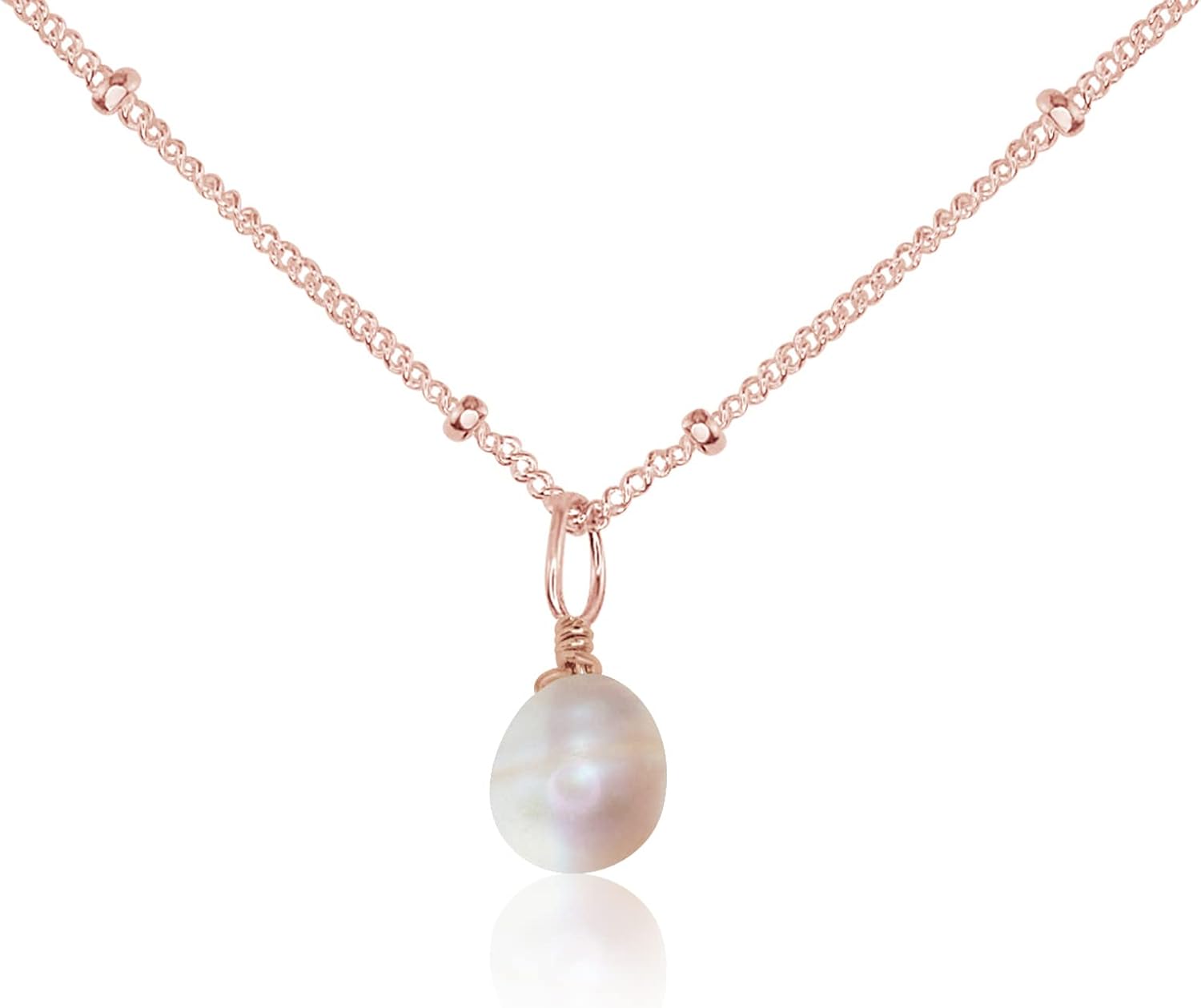 Freshwater Pearl Teardrop Necklace in 14k Rose Gold Fill Satellite