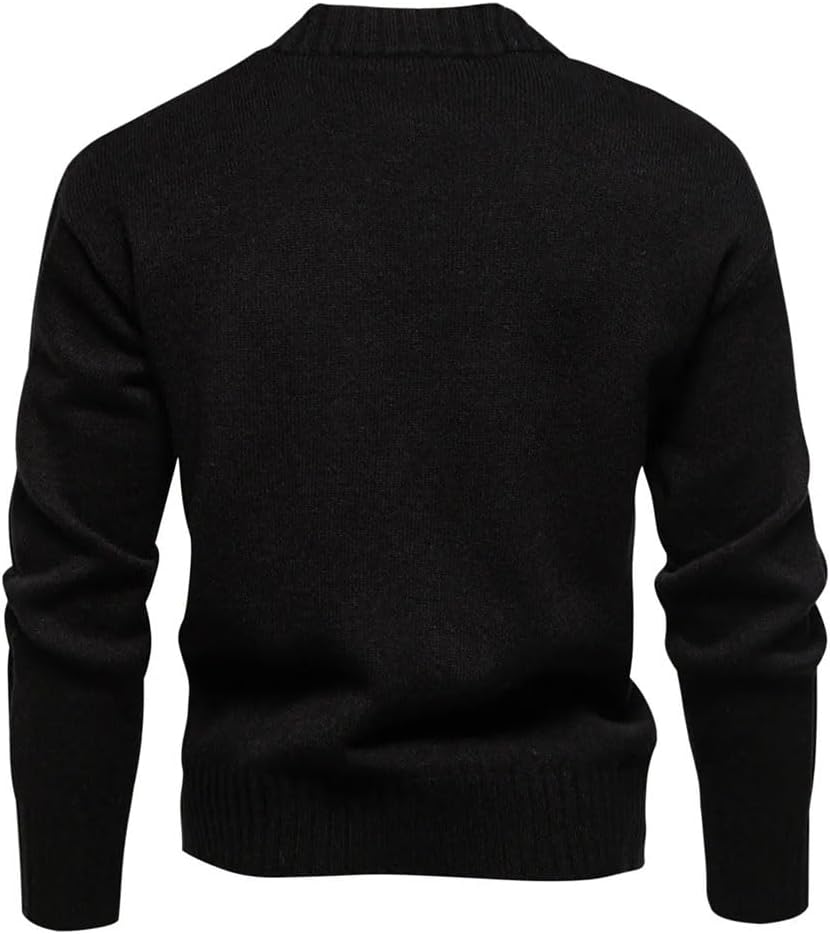 Men's Autumn Winter V-Neck Sweater Solid Color Long Sleeve Knit Pullovers Casual Soft Warm Sweatshirts