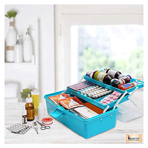 Image of Multi-Purpose Plastic Storage Tool Box Case Portable 3 Layer Compartment Multipurpose Medicine Organizer Family Emergency First Aid Kit Medicine Box (Blue)