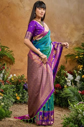 Image of SWORNOF Women's kanjivaram banarasi silk saree for festival Wedding silk with rich pallu Design sarees for women with Unstitched blouse piece