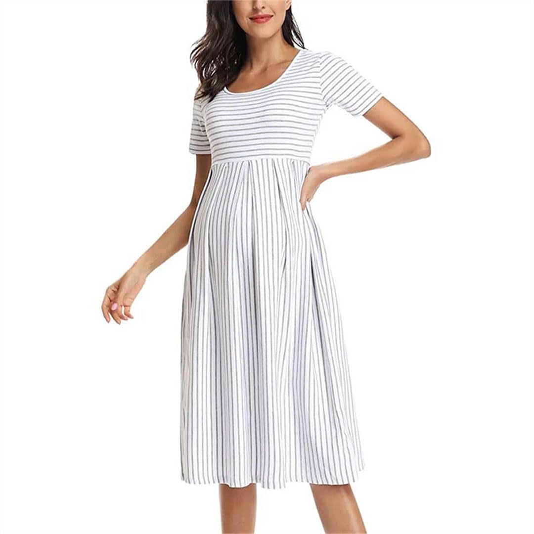 Vestito da donna estivo casual a righe premaman manica corta vestiti gravidanza A-Line Baby Shower Dress premaman pigiama