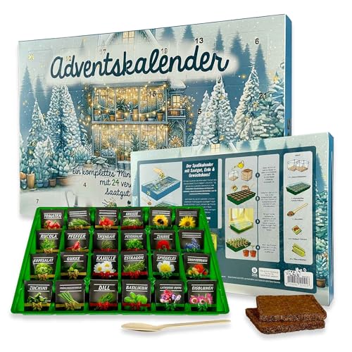 Adventskalender Schneegarten 2025 – Saatgut Adventskalender mit 24 Samenarten & Mini-Gewächshaus – Komplettes Anzuchtset mit Blumen-, Gemüse- & Kräutersamen – Geschenkidee Garten Adventskalender Schneegarten 2025 – Saatgut Adventskalender mit 24 Samenarten & Mini-Gewächshaus – Komplettes Anzuchtset mit Blumen-, Gemüse- & Kräutersamen – Geschenkidee Garten