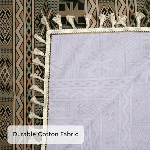 Image of Encasa XO Dining Table Cover Cloth for 6 to 8 Seater with Tassel | Rectangular Size - 140x230 cm (56x91 in) | African Tribal Printed Cotton Table Cover | Made for Everyday Meals & Festive Decor