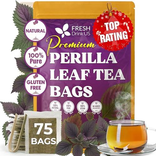 Image of FreshDrinkUS, Premium Perilla Leaf Tea - 75 Tea Bags | 100% Pure Perilla Leaves | Caffeine-Free, Non-GMO, Natural Packaging | Herbal Tea Bags for Daily Enjoyment. Gluten-Free. Sugar-Free. Vegan
