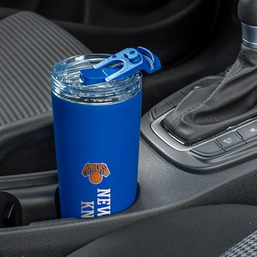Image of Rico Industries NBA Basketball New York Knicks Royal Blue 24oz Stainless Steel Tumbler with Lid and Dual Functioning Lid