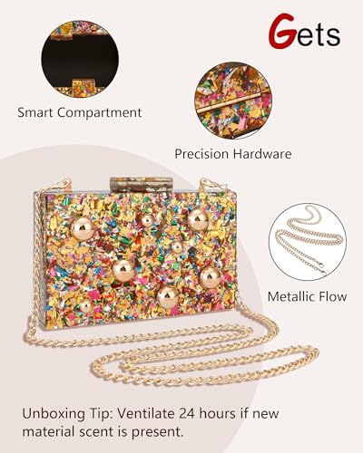 Image of Gets Acrylic Purses and Handbags for Women Multicolor Perspex Geometric Patterns Box Clutch Banquet Evening Crossbody Handbag
