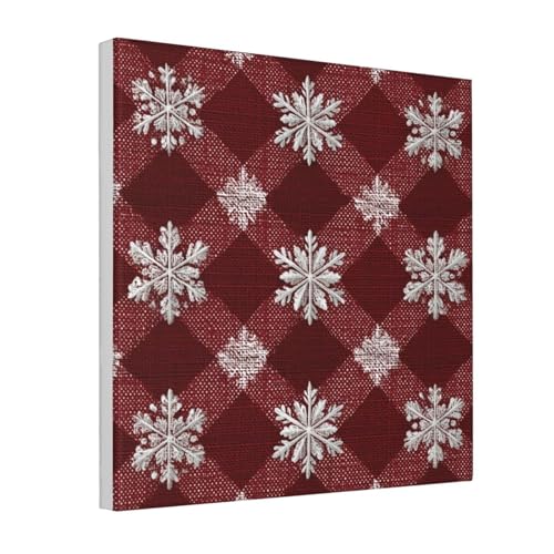 Lienzo decorativo para pared Woshuwo de copos de nieve, cuadro rojo y blanco enmarcado de 30x30 cm