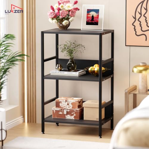 Image of Lukzer 3-Tier Wooden Bedside Table for Bedroom & Multipurpose Open Storage Shelf (MMR-006-Black & Black) Metal Side Tables for Living Room & Space-Saving Kitchen Organizer Rack (70 x 53 x 30 cm)